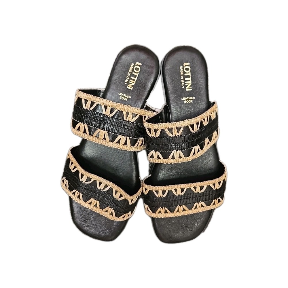 LOTTINI Made in Italy Black Leather Slide Sandals. Size 8 (39). NEW